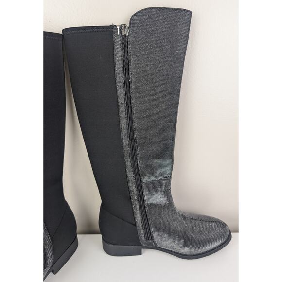 Stuart Weitzman 5050 Shimmer Riding Boots Black Metallic 4 US - Picture 8 of 13